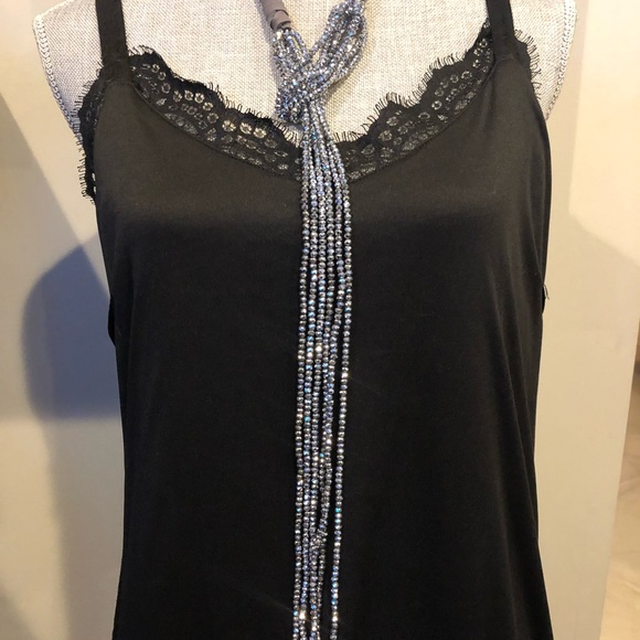 Hematite Silver Cut Crystal Lariat Statement Necklace-Boutique - Picture 4 of 8